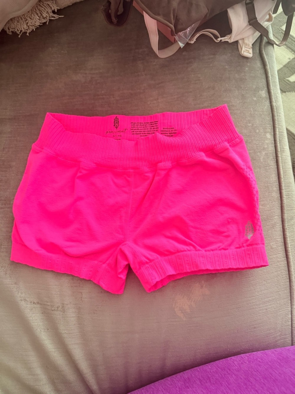FP Movement by Free People Neon Pink Ribbed-Waist Athletic Shorts